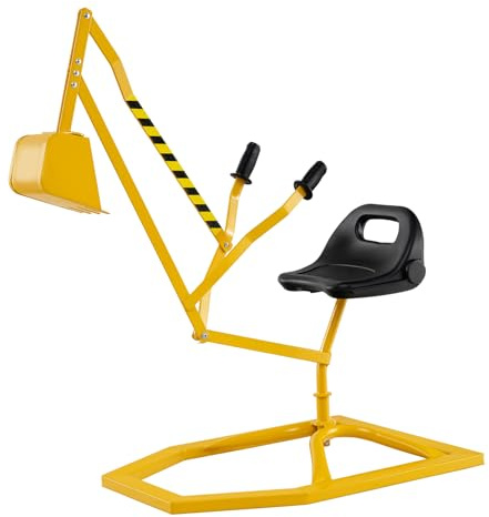 COSTWAY Kids Excavator Toy, Ride on Sand Digger with 360° Rotatable Function, 2-Handed Controls, Flexible Shovel, Steel Sandbox Beach Toys for 3+ Years Old (Yellow+Black)