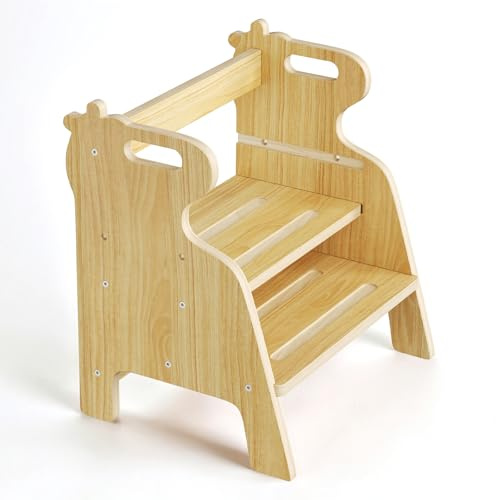 Niktulo Sgabello per bambini, 2 livelli, in bambù,Due livelli di altezza regolabili, in legno, con 2 livelli, per bagno, cucina, cameretta dei bambini