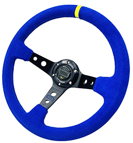 wanhaoaony Sportlenkrad 14inch 350mm Auto Racing Lenkrad Tiefen Trupping Wildleder Universalstil Sport Lenkrad mit Hornknopf Auto Lenkrad(Full Blue)