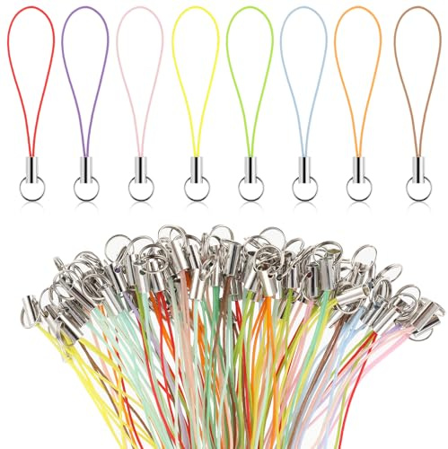 100 unidades de correas para colgar el teléfono móvil, Mini Diy Band Strap Simple Lanyard Lanyard Cord Charm Cord para Pendents para USB, manualidades, joyería, llaveros, 5 × 0,8 cm, Nailon y metal