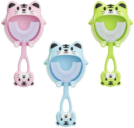 LAKPYN 3 pièces Brosse à Dents en Forme de U pour Enfants de 2 à 9 ans, Poils en Silicone, Nettoyage Oral à 360 ° Masse les Gencives