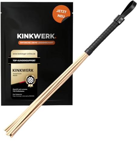KINKWERK Spanking Gerte | BDSM Peitsche mit 8 Rattan-Strängen | Schwarze Gerte für Rollenspiele, Sklave, Bondage & Fetisch | Hart & Effektvoll für Spanking & Reiterfantasien
