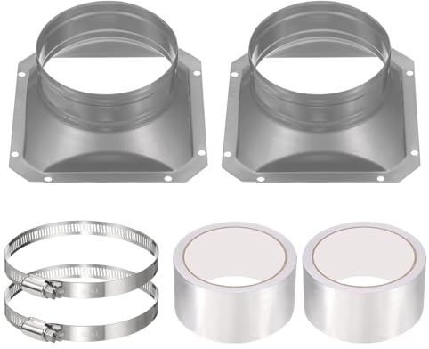 PATIKIL Flangia connettore per condotto da 10 cm, confezione da 2 flange diritte in ferro zincato, interfaccia quadrata a rotonda, con morsetto per riscaldamento dell'aria, raffreddamento