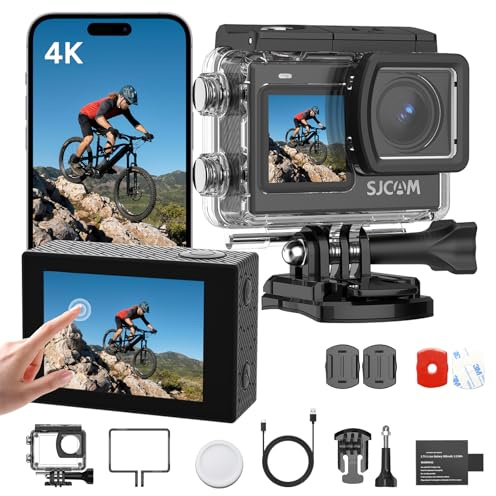 SJCAM SJ6 ULTRA 4K Action Camera, Sports Camera with Dual Screen, 30M Waterproof Underwater Cameras for Snorkeling, Motorbike Helmet Camera with 6-Axis Stabilization, Live Streaming, Black