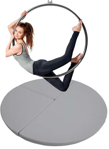 Generisch Aufprallschutzmatte für Luftring und Stange – Dicke, Faltbare Sicherheitsmatte für Heimfitnessstudio, runde Tanzstangenmatte für Lyra-Ring und Stangentanz, 200 cm x 5 cm (78,7 x 2), Grau