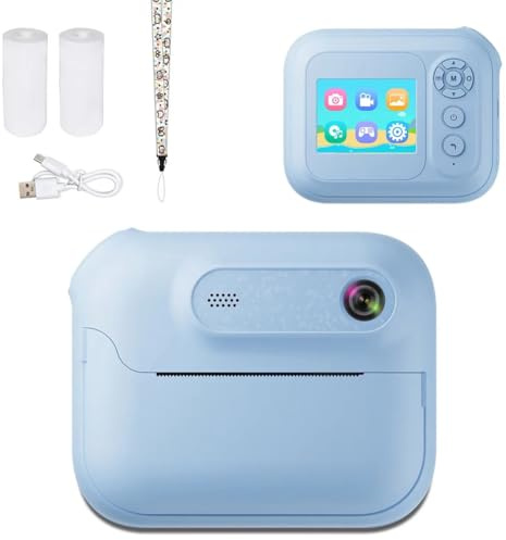ISTOVO Appareil Photo Numérique Instantané 1080P HD pour Enfants avec Imprimante, Lecteur MP3 et 5 Jeux, 1300mAh, Cadeau d'anniversaire pour Filles et Garçons, Bleu.