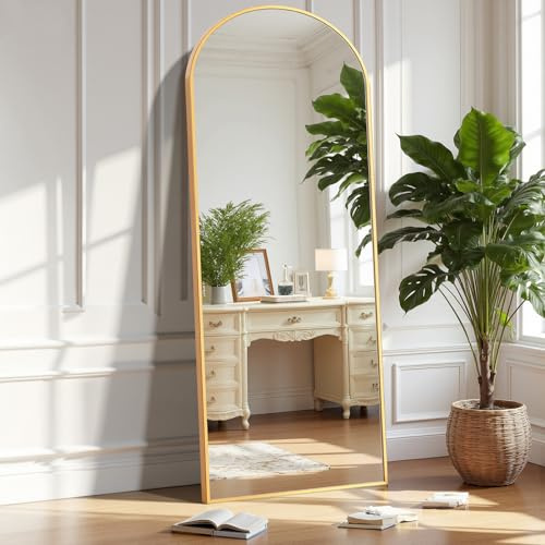 OLIXIS Arched Full Length Mirror for Bedroom, 56x15 Full Body Mirror with Stand, Hanging or Leaning for Wall, Aluminum Alloy Thin Frame Floor Standing for Living Room, Long, Gold