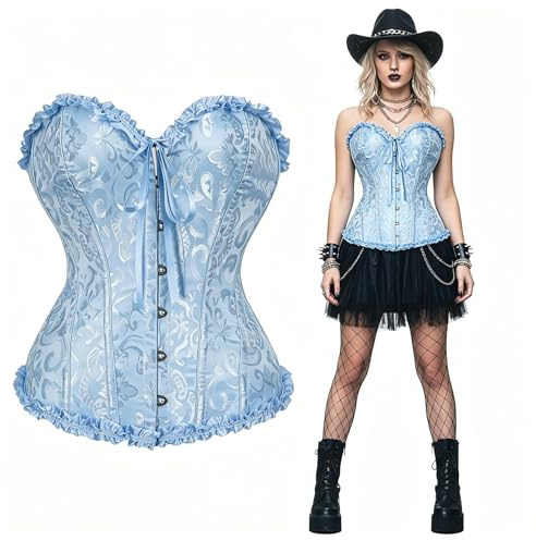 SilverChry Corsetto per Donne, Corsetto Stringivita, Bustino Donna Elegante, Bustier Donna Corpetto Top, Sexy Overbust Corsetti Bustino Vintage Gotico (IT, Testo, S, Regular, Regular, Azzurro)