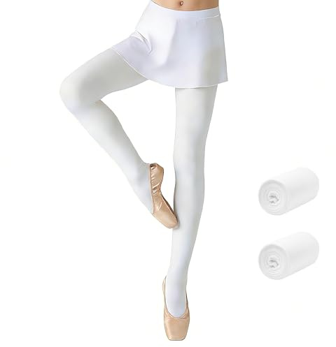 L&K 2 paia di collant da balletto per ragazze, 80 DEN, taglie 86-170, collant da danza per bambini con fascia comoda, opachi e durevoli 27261, 164-170