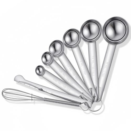 8 Pcs Stainless Steel Measuring Spoons Set, Metal Measure Spoons, Table Spoon Measuring Spoon for Coffee, Teaspoon Scoop, Includes 1/8, 1/4, 1/2, 1 TSP, 1/2 Tbsp, 1 Tbsp, Food Grade