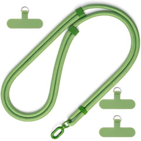 Sxingh Cordon Téléphone Portable Réglable Universel, Collier Téléphone avec 3 Patchs TPU, Dragonne Téléphone pour Téléphones, Clés, Lunettes de Soleil & Accessoires - Vert Matcha