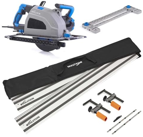 Evolution Power Tools, S210CCS 210mm Steel, Circular Saw, Saw, Aka Metal Saw, Cut Off Saw, 230V Domestic Use, Instantly Workable Finish, No Heat, No Burr & No Sparks & 2.8m 2-Piece Track Kit Bundle