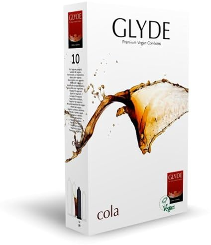Glyde Ultra Cola 10 schwarze Kondome mit Cola-Aroma, vegane Kondome ohne Casein, zertifiziert mit der Vegan-Blume