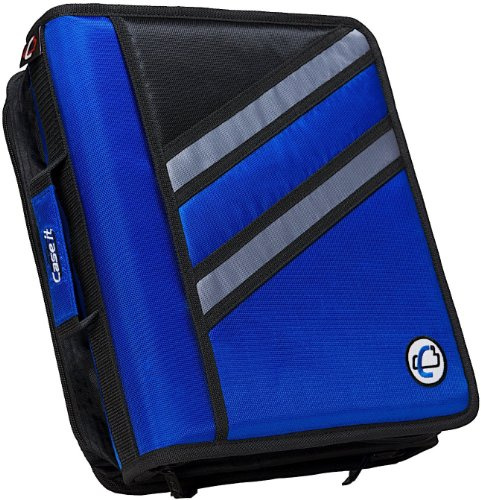 Case-it Z-176 Z-förmiger Ordner mit Reißverschluss, zwei Ordner in einem, doppelseitiger 3,8 cm D-Ring, mehrere Taschen, Kapazität 500 Seiten, mit Schultergurt, Blau Z-176