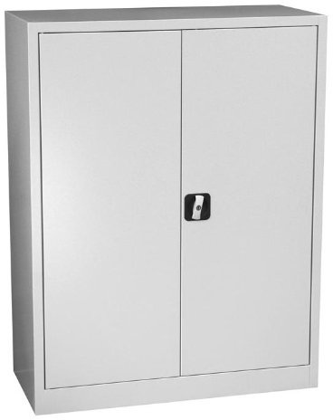 Lüllmann Flügeltürenschrank Metallschrank grau 120x92x42cm | komplett montiert, abschließbar, 2 Fachböden, Lagerschrank, Aktenschrank