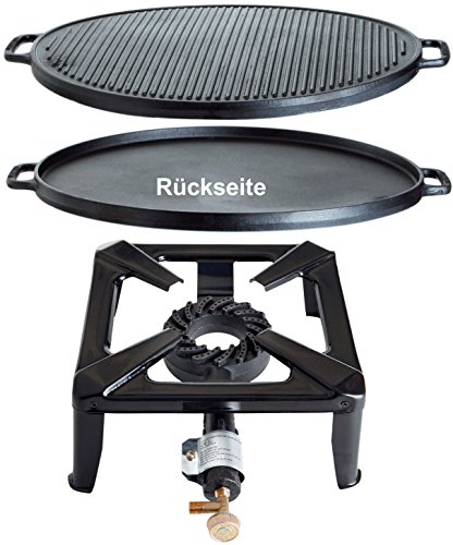 PaellaWorld Paella World International Kit de réchaud à gaz réchaud avec Fonte Plaque de Grill, Multicolore, 2 pièces