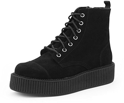 T.U.K. Black Suede Viva Mondo Creeper Boots for Women - 7 eye Lace Up Combat Boot - Gothic Punk Retro Alternative Fashion Footwear - US 9 Women