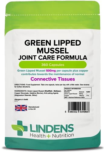 Lindens - Green Lipped Mussel 360 Capsules - with Copper, 1000mg Daily Intake, UK Made - Connective Tissues, Joint Care Formula - Rapid Release - Letterbox Friendly