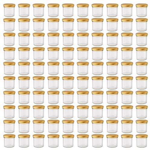 hocz 100x Marmeladengläser 125 ml | mit Deckel Gold TO 66 | Einmachgläser mit Schraubdeckel zum befüllen | Sturzgläser für Marmelade Schraubgläser | leere Gläser Set | 100 Stück