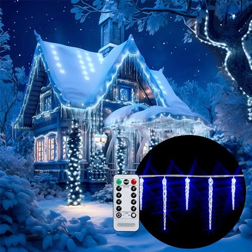 MONZANA® Cadena de Luces Carámbanos 40LED Azul Control Remoto 8 modos Resistentes al Agua Decoración Navideña para Interior Exterior