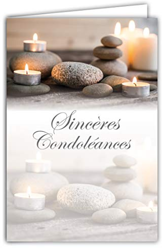 AFIE 64-1046 Carte Sincères Condoléances Bougies Blanches Galets Mer Plage Fond Bois