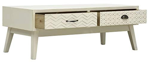 Tidyard Sidobord, soffbord, soffbord, 110 x 50 x 40 cm i vintage-look av MDF och furu, förvaringsbord, matbord, träbord med 2 lådor och snidmönster, grått