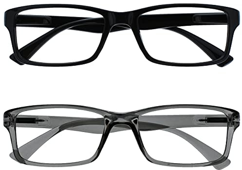 L'azienda Occhiali Da Lettura 2 Pacco Lettori Nero Grigio Stile Designer Uomo Donna RR92-17 +1,50