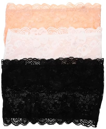 VALICLUD Lace Strapless Bandeau Top Women Anti-Exposed Breast Wrap Tube Top 3 Pack for Summer Modesty Panels
