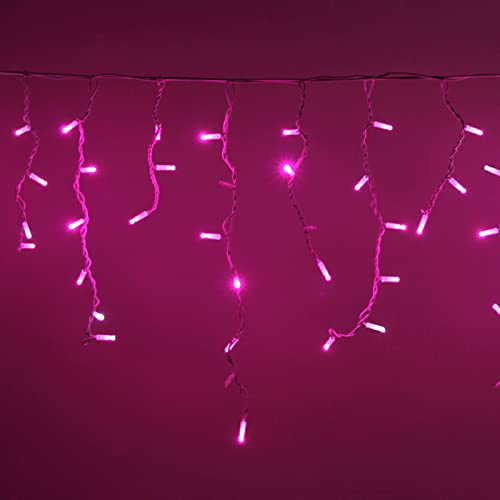 LUCCIKA Wasserfall Eiszapfen Regenzelt 3 x 0,7 m mit 120 MaxiLed und Blitz für den Innenbereich professionell verlängerbar (rosa mit weißem Blitz, 3 Meter mit 120 LEDs)
