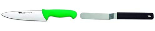 Arcos Serie 2900, Cuchillo Cocinero, Hoja De Acero Inoxidable Nitrum De 200 Mm + Gadgets Profesionales, Espátula De Cocina, Acero Inoxidable 90 X 20 Mm, Mango De Polipropileno Color Negro