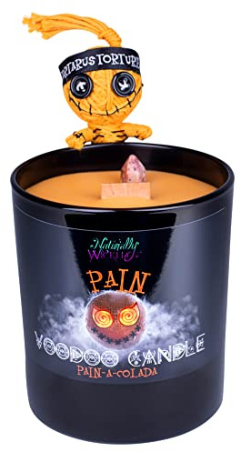Naturally Wicked® - Candela per il dolore al voodoo | include bambola Voodoo e bacchetta di cristallo di diaspro di leopardo | cera di soia naturale, vegana e cruelty free