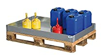 Denios Auffangwanne aus Stahl | verzinkt | BxHxT 766 x 100 x 1186 mm | Volumen 60 Liter | Arbeitssicherheit Notfall-Umweltschutz-Produkte säurefest