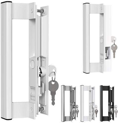 T-HAKEN Sliding Glass Door Handle Set, 6-5/8, White - Patio Door Handle Replacement that is 1 in. to 1-1/8 in. Thick Used on Both Left and Right-Handed. (Keyed).