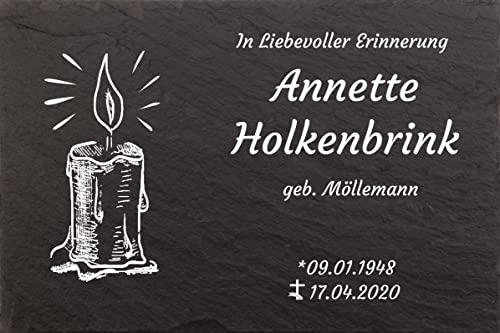 Pokal Center Westerheider Urnengrabstein, Grabstein Candlelight, Grabsteine mit personalisierter Gravur, Naturschieferstein, 30x20cm 100% witterungsbeständig