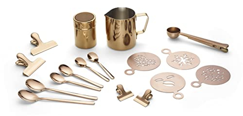 ECHTWERK Set di 23 bricchi per schiuma di latte da 350 ml per cacao, 4 x espresso, 4 x cappuccino, 4 x latte macchiato cucchiai, 4 x fermagli per caffè, 4 x pinze per caffè, EW-BA-3502K