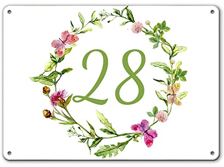 banjado® Hausnummernschild personalisierbar Motiv Aquarell Blumenring - Hausschild personalisiert Draußen mit Straßennamen möglich - Hausnummernschild Edelstahl versch. Motive - inkl. Montagematerial