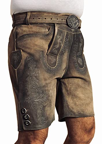 Royal Kurze Lederhose Bayerische Lederhose Oktoberfest Short Lederhose Herren kurz Lederhose Trachten Lederhose mit Trachtengürtel Gr 46-64 (as3, Numeric, Numeric_52, Regular, Short, 52)