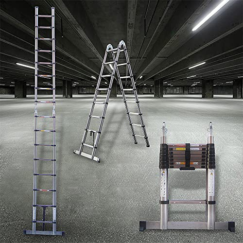 Scale Telescopiche Scaletta Pieghevole In Acciaio Inossidabile Scaletta allungabile portatile Scala Retrattile Estensibile Antiscivolo Multiuso, Capacità di carico 150kg (2,5M + 2,5M)