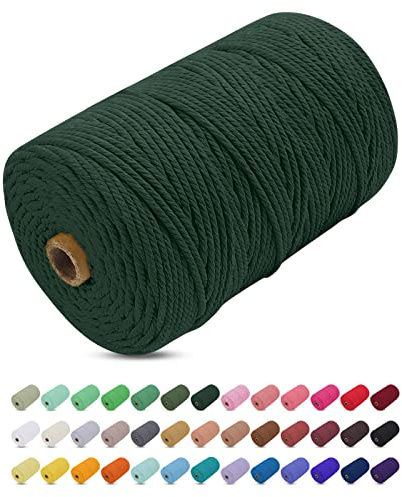 Uiopa Makramee Kordel 3 mm x 200 m, dickes Makramee-Seil Garn weiche natürliche Baumwollkordel, farbige 4-lagige Makramee-Schnur für DIY Handwerk, Pflanzenaufhänger, Wandbehang, Weihnachtsdekorationen