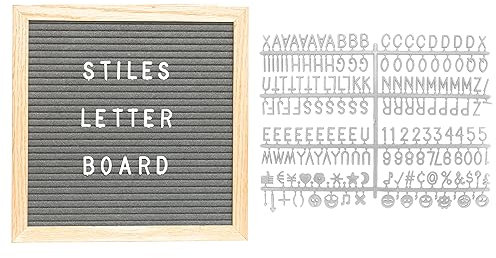 Stiles Juego de tablero de letras de fieltro, tablero de mensajes con 340 letras, números y símbolos para celebraciones, anuncios de bebé o hitos, 10 x 10 pulgadas, gris