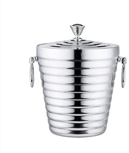 FAMoUsGoods Eiswürfelbehälter/Eiseimer 1l/2l 304 Edelstahleiseibner tragbare doppelte Wand isoliert mit Deckelhotel Wein Champagner -Getränke -Bierwerkzeuge Isolierter Eisbehälter (Color : 1L)