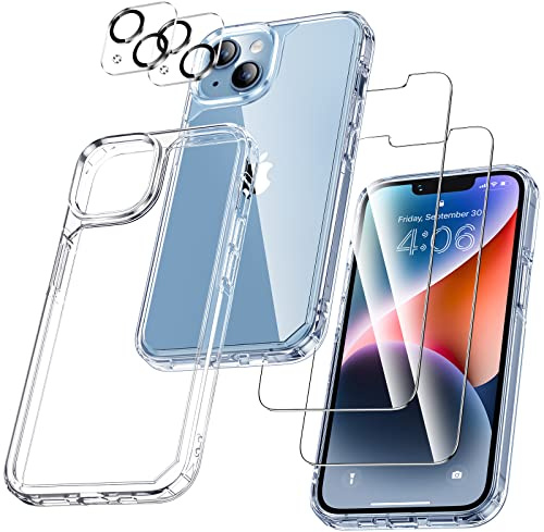 UniqueMe für iPhone 14 Plus Hülle, 5-in-1-Set Handyhülle für iPhone 14 Plus Case Rundumschutz Schutzhülle Cover, 1 Handyhülle & 2 Schutzfolie & 2 Kameraschutz - Transparent