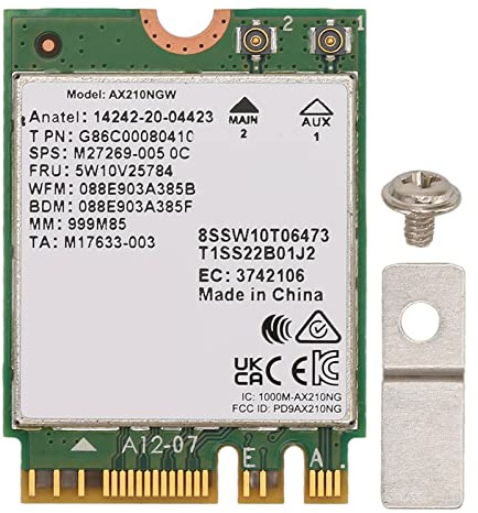 Tarjeta WiFi AX210NGW NGFF M2, WiFi 6 5374Mbps Bluetooth 5.2 Triple Banda 2.4G/5G/6G Tarjeta de Red Inalámbrica Gigabit, Compatible con MU MIMo para 10, Linux (Superior a 5.1), para Chrome OS