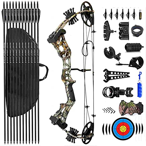 PANDARUS Compound Bow Set 15-45lbs for Pull Beginner and Teens Right Handed Adjustable 18-29 Draw Length, 320 FPS Speed, Hunting Bow Archery Set New 2024(Camo Right Handed Bag Pro)
