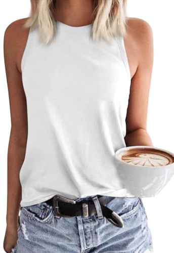 GeGekoko Damen Tank Top Basic Sommer Tanktops Rundhals Ärmellose Oberteile Tops Sexy Cami Blusentop Weiss S