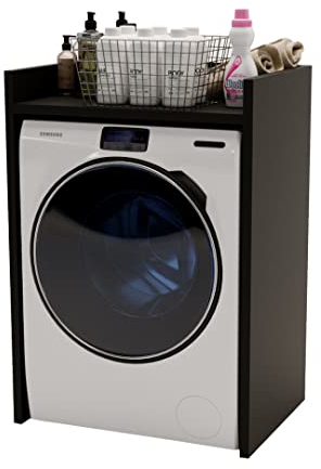 AKKE Waschmaschinenschrank Überbauschrank für Waschmaschine Trockner Schrank Wäschetrockner Küche Badezimmer Regal Waschmaschinenregal Waschmaschinenüberbau Badezimmermöbel 66x97x48 cm Schwarz