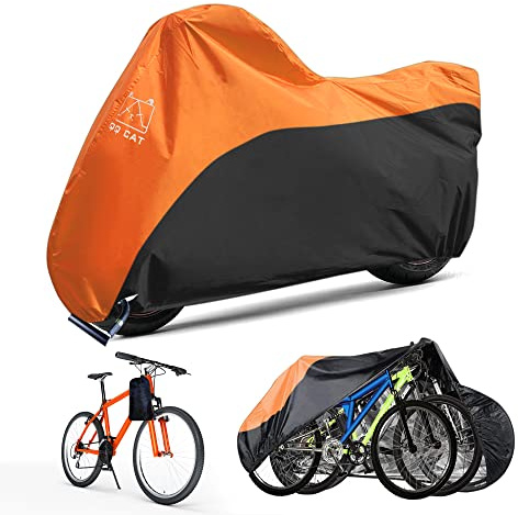 Extra Large Bike Cover for 3 Bikes Waterproof Bike Covers for Outdoor Storage Heavy Duty Ripstop Material 600D Oxford QQ CAT Bicycle Motorcycle Cover with Storage Bag - Stationary Use for Garden