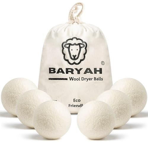 Baryah Wool Dryer Balls XL Pack of 6 – 100% Organic New Zealand Wool, Reusable Eco Tumble Dryer Balls UK – Reduce Drying Time, Wrinkles & Static – Natural Fabric Softener Alternative