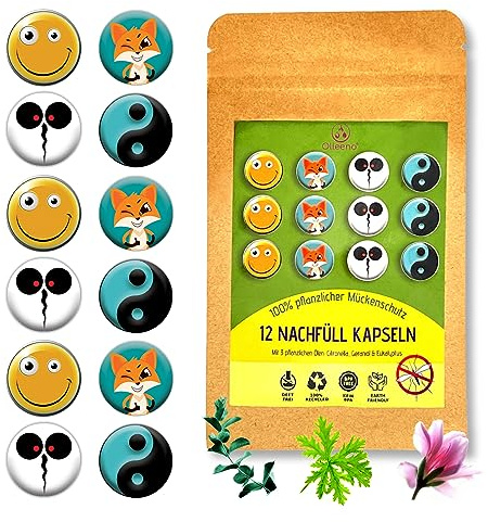 OLLEENO® Mückenschutz Nachfüller für Anti Mücken Clips (12 Stück) Nachfüllpack, rein pflanzlich, Moskito Insektenschutz, Recycelt & Parabenfrei, Nachfüllpads Wandern Camping Sport, 15-20 Tage Wirkung