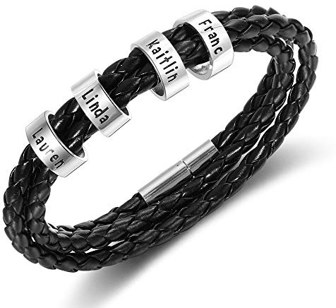 Personalisiertes Herrenarmband mit Gravur Namensarmband Herren Armband Gravur Geschenk für Papa Männer Armband mit Gravur (Design 2-4 Namen)
